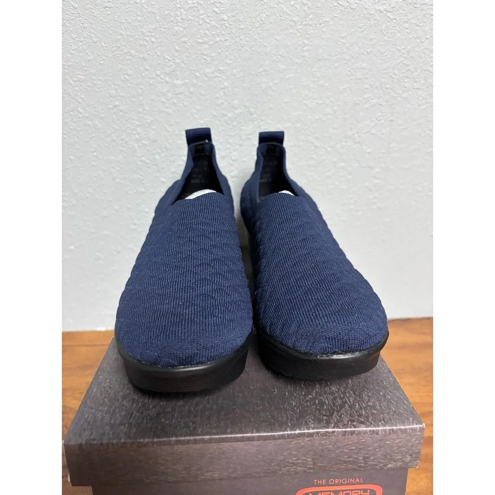 Bernie Mev Gem X Navy Blue Knit Wedge Slip On Sneakers Size 37 US 6-6.5 NEW